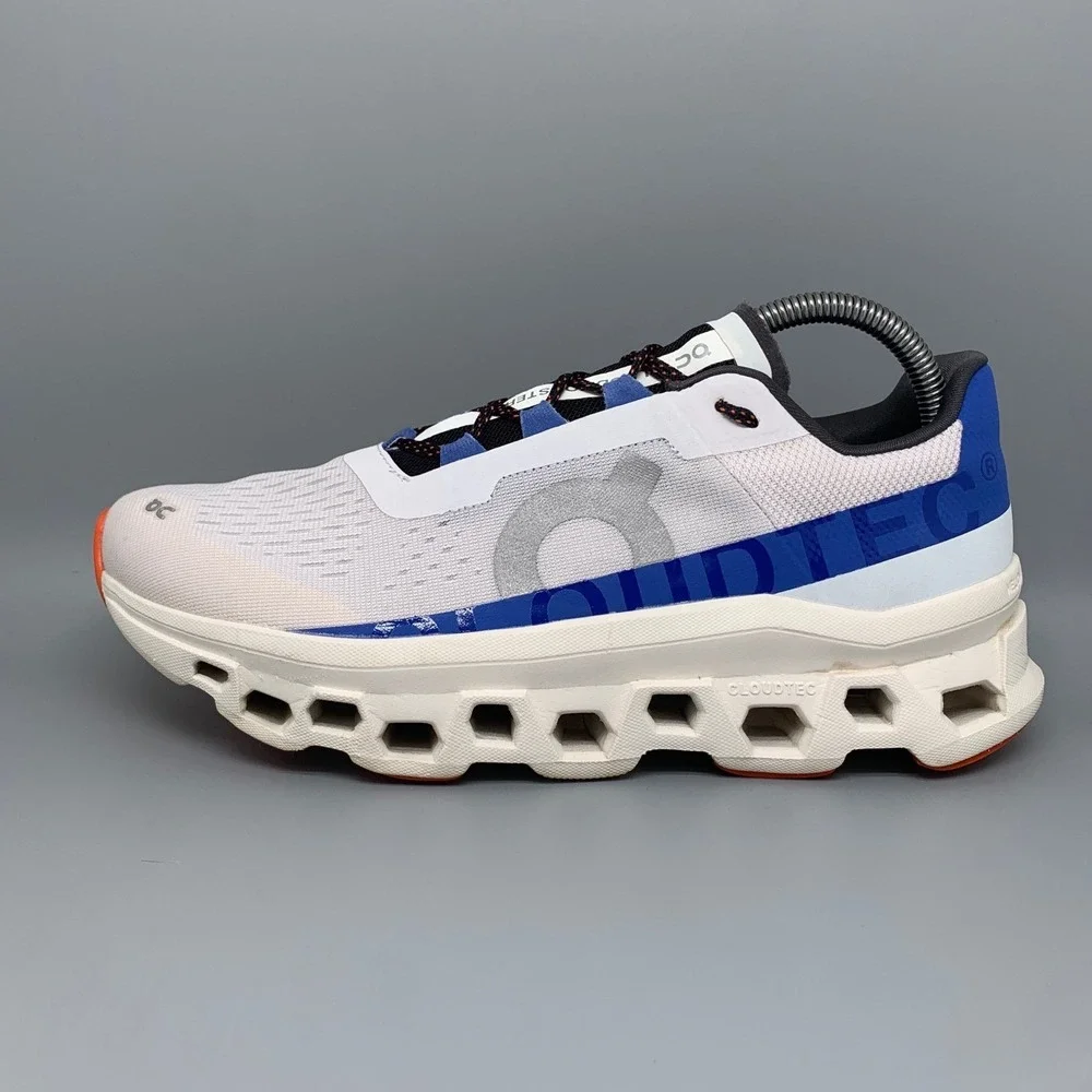 On Cloudmonster White Blue Running Shoes Women's Sz 9.5